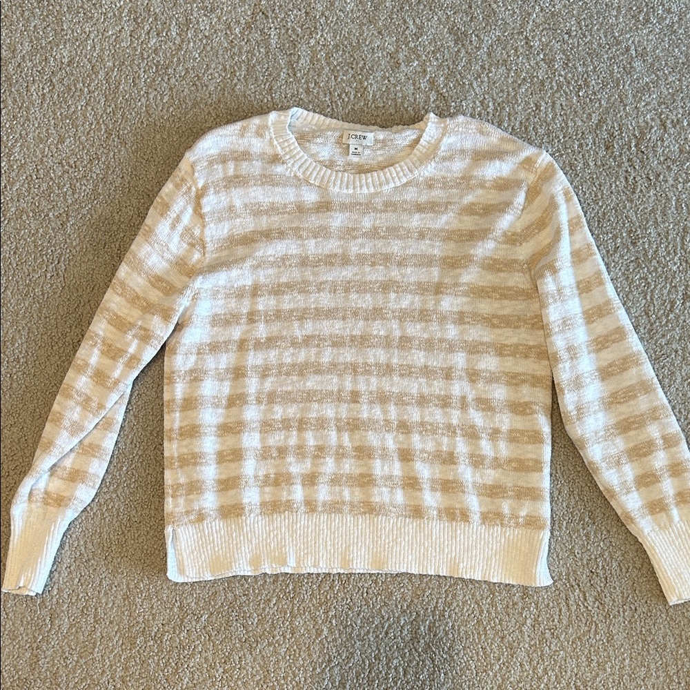 J. Crew Striped Crew Neck Sweater in Cream and Tan